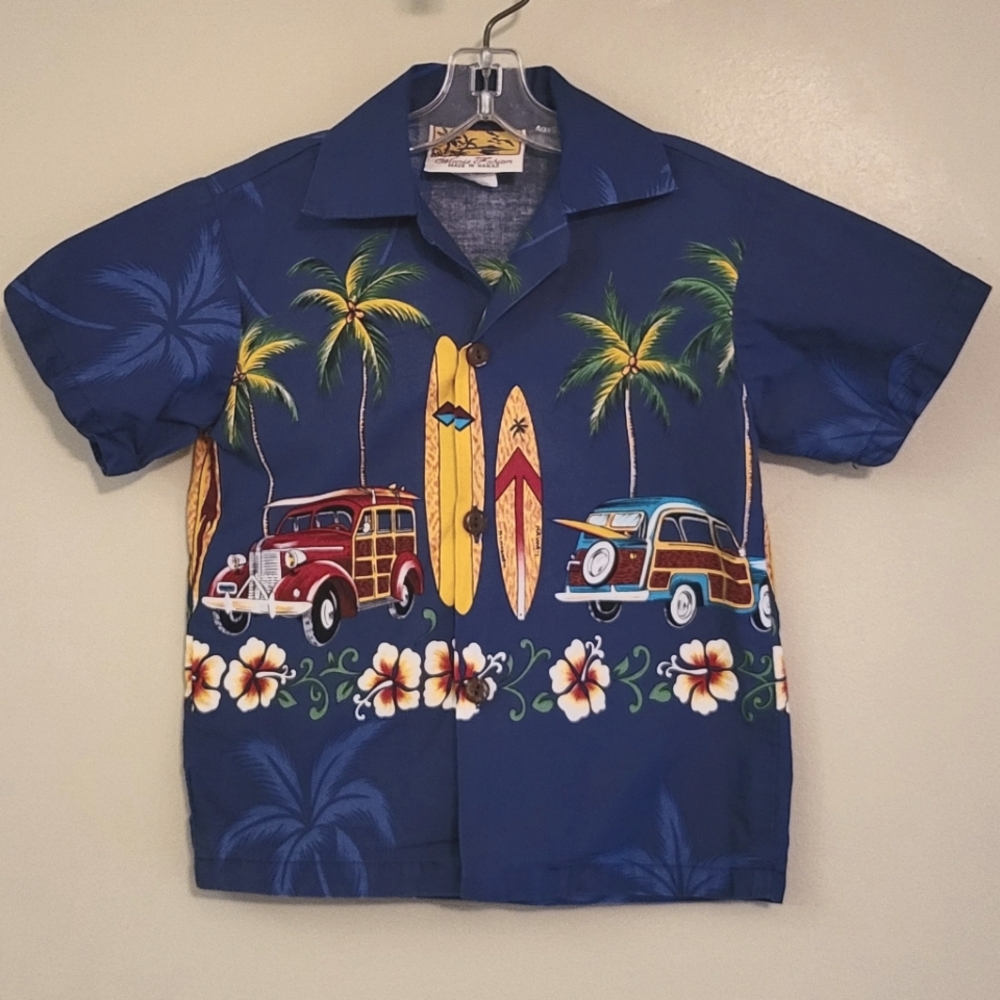 Blue Hawaiian cotton button down shirt